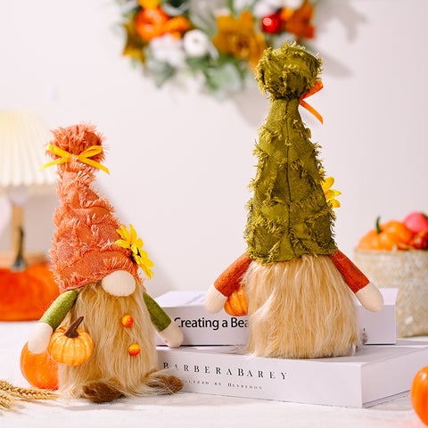 Autumn Decoration Harvest Season Old Hat Holding Pumpkin Doll