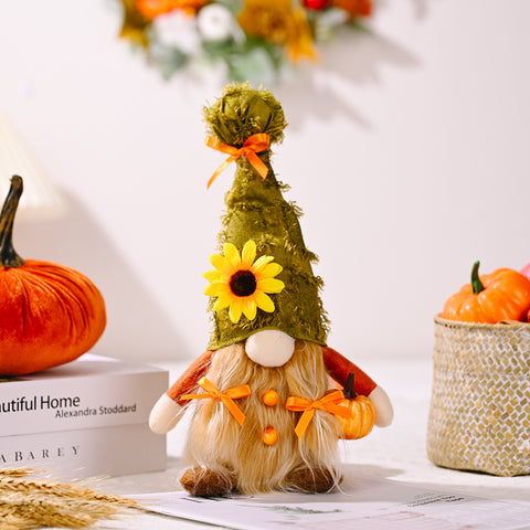 Autumn Decoration Harvest Season Old Hat Holding Pumpkin Doll