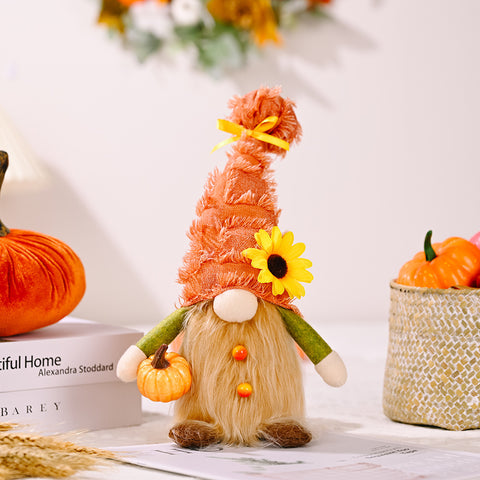 Autumn Decoration Harvest Season Old Hat Holding Pumpkin Doll