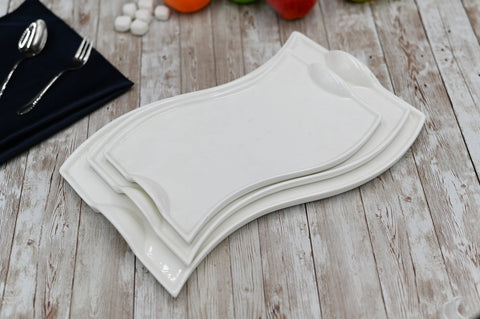 Flat Porcelain White Dish With Handles 12" inch | 31 Cm